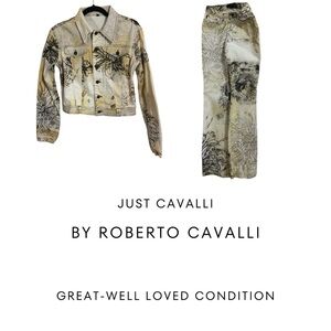 Roberto Cavalli Tan and Black Floral Set